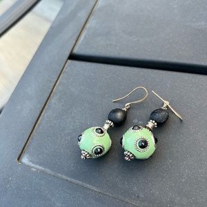Unique green and black hook earrings